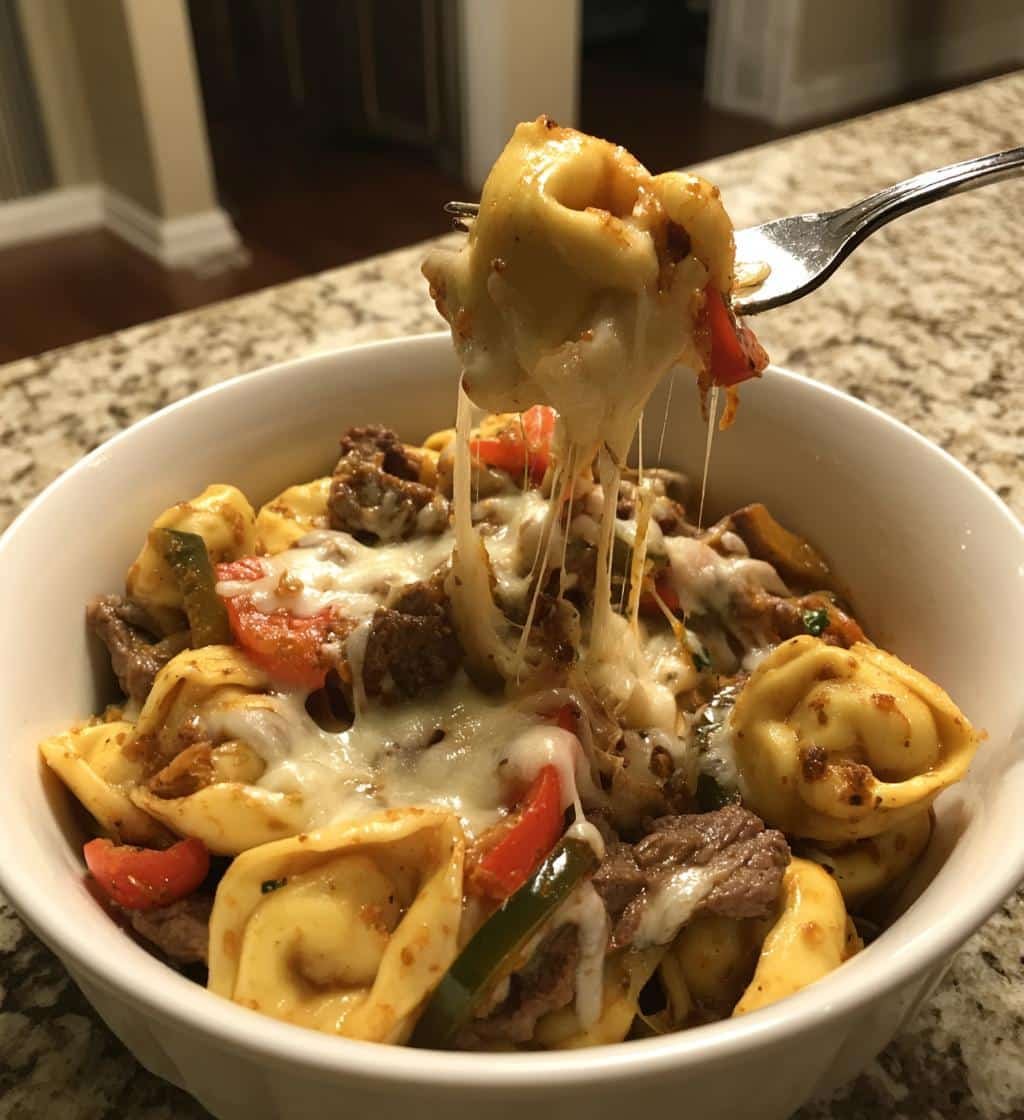 Delicious Cheesesteak Tortellini in Rich Provolone Sauce