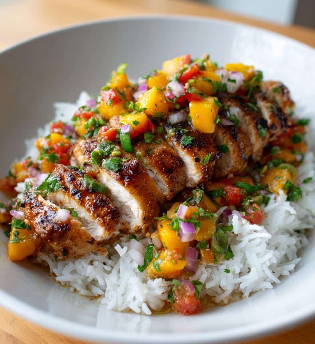 Delicious Cilantro-Lime Chicken Bowls with Peach Salsa - detail 1