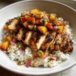 Delicious Cilantro-Lime Chicken Bowls with Peach Salsa
