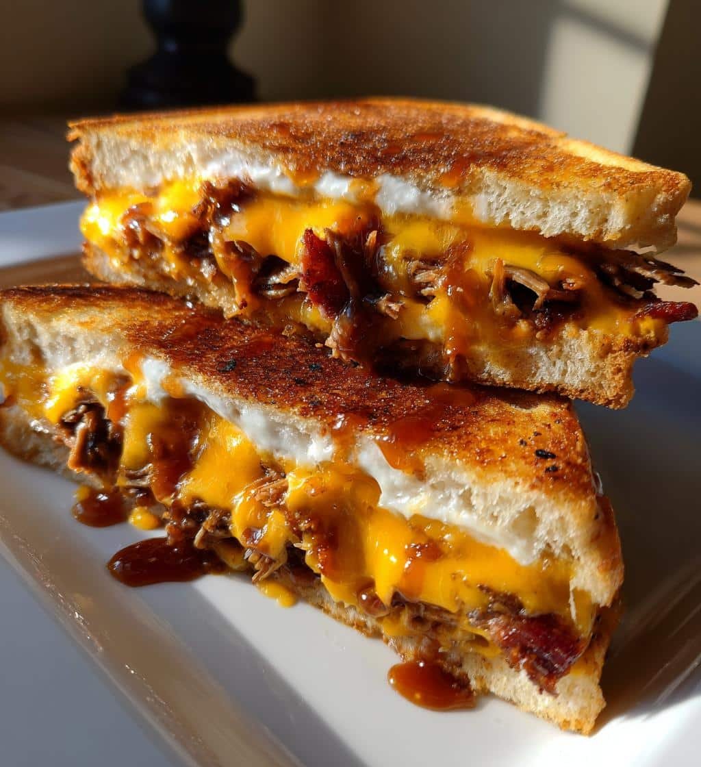 Double-Decker BBQ Brisket & Bacon Grilled Cheese Sandwiches