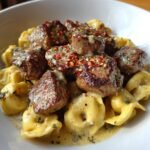 GARLIC BUTTER STEAK BITES & CREAMY ALFREDO TORTELLINI