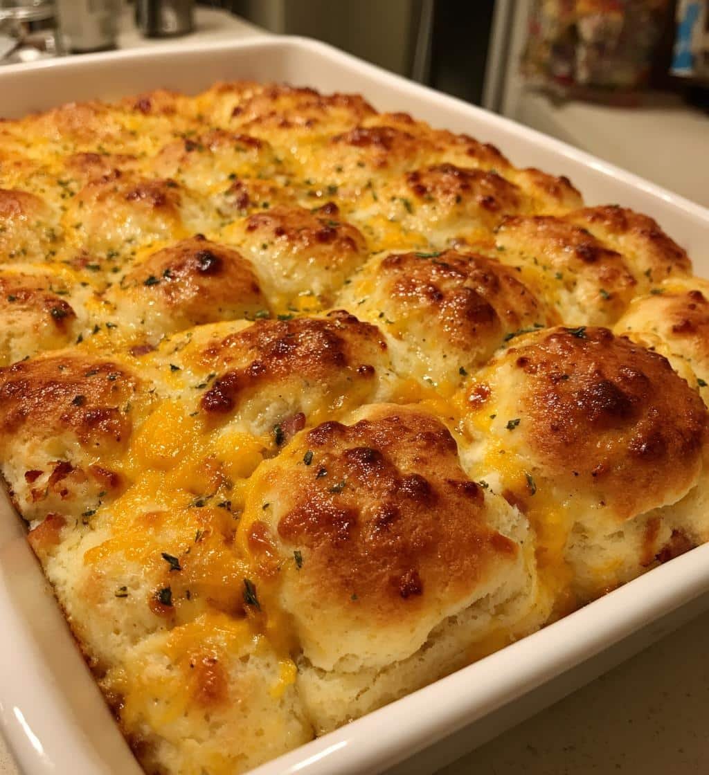 Ham & Cheese Butter Swim Biscuits casserole
