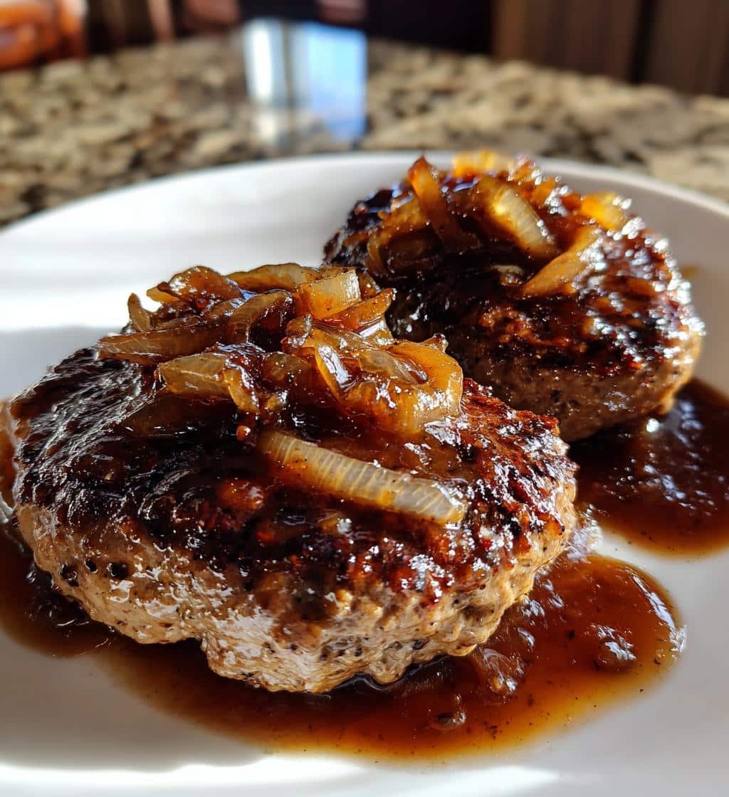 Juicy Hamburger Steaks with Onion Gravy in 30 Minutes Magic 4 Hamburger Steaks with Onion Gravy - detail 1