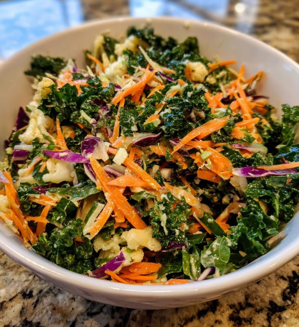 Healthy 4-Ingredient Detox Salad (Kale Cabbage Carrot Cauliflower)
