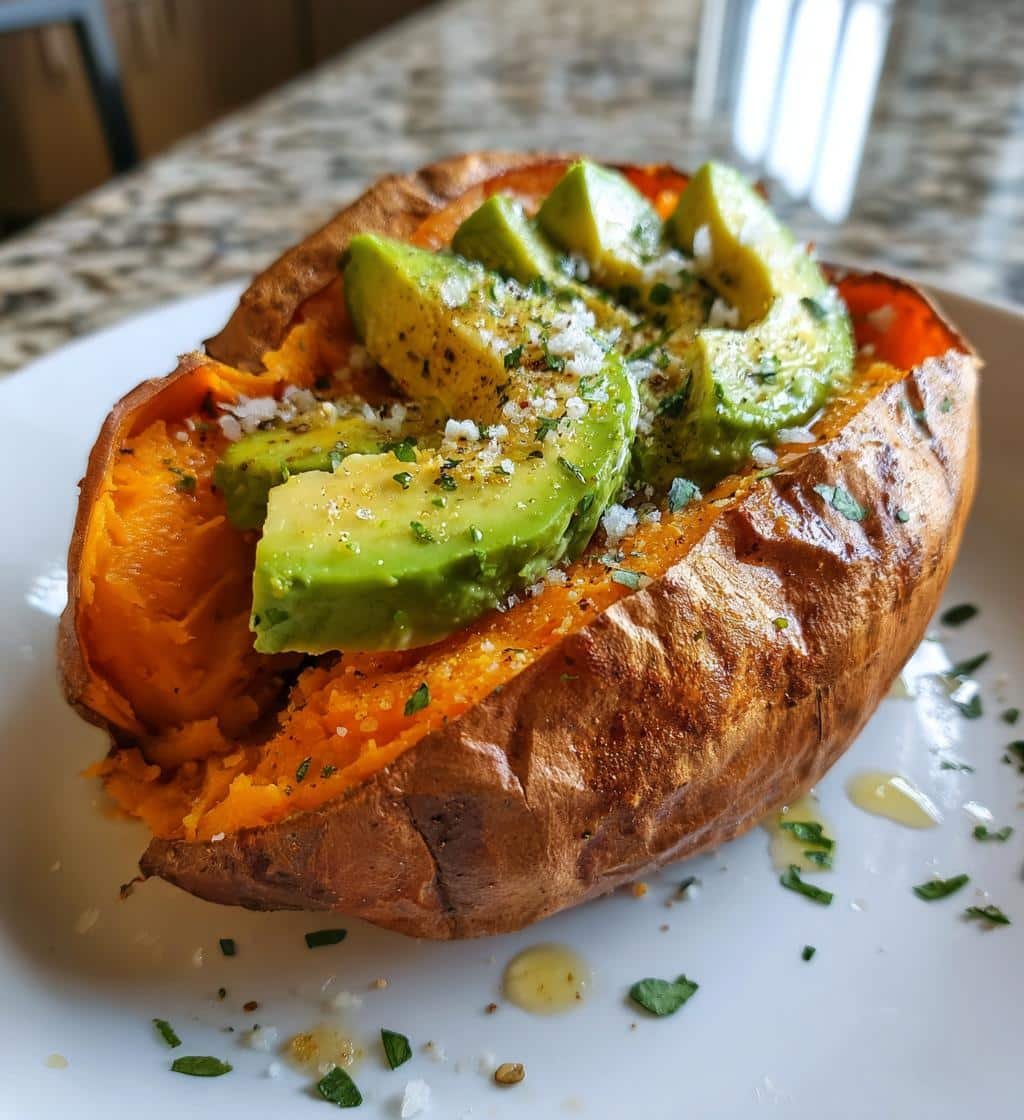 Healthy Baked Sweet Potato with Avocado & Lime