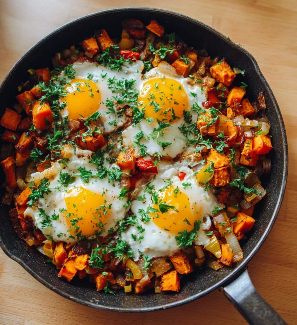 Healthy Breakfast Sweet Potato Hash with Eggs