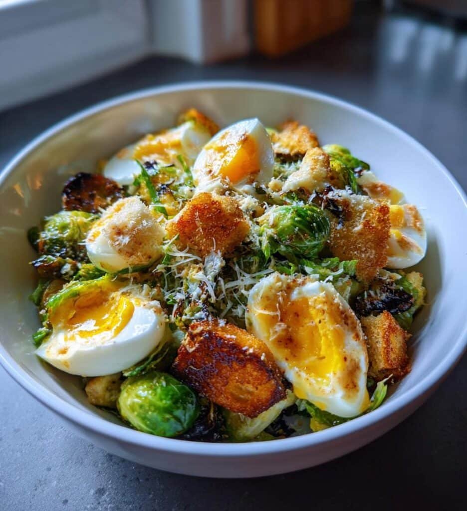 Healthy Brussels Sprouts Caesar Egg Salad