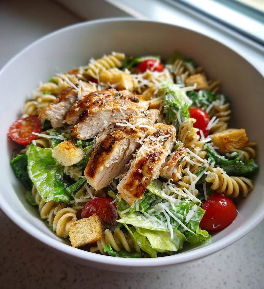 Healthy Chicken Caesar Pasta Salad