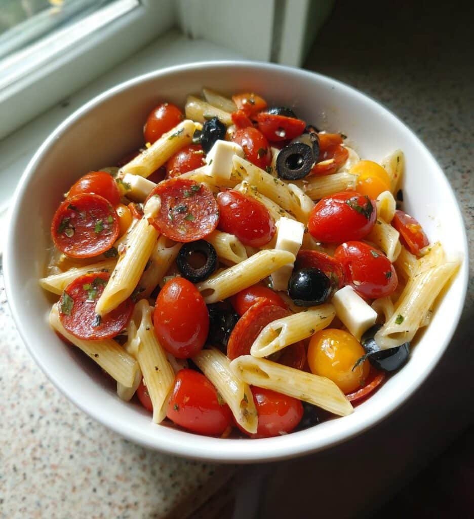 Healthy Classic Italian Pasta Salad with Pepperoni