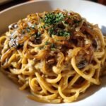 Healthy Creamy Caramelized Onion Alfredo Pasta