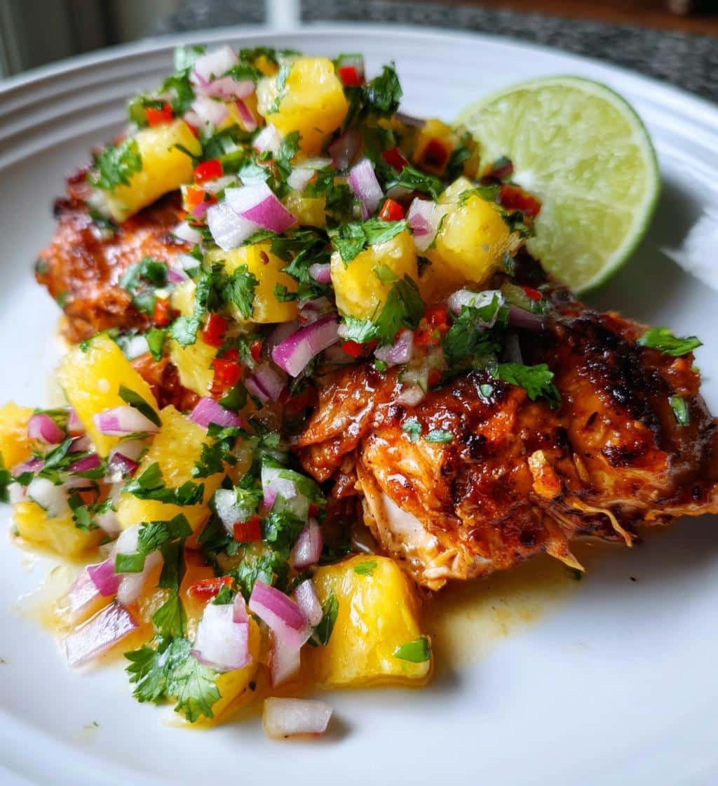 Healthy Crockpot Chicken with Pineapple Salsa - detail 1