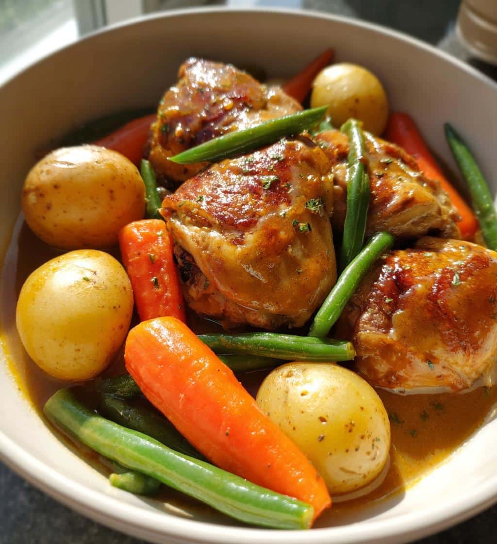 Healthy Crockpot Honey Mustard Chicken & Veggies