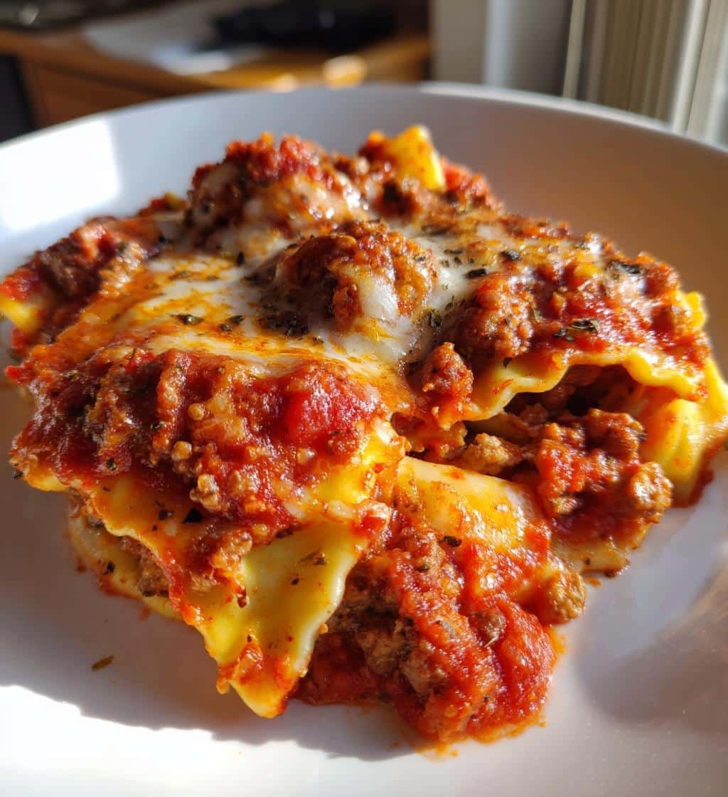 Healthy Crockpot Ravioli Meatball Casserole