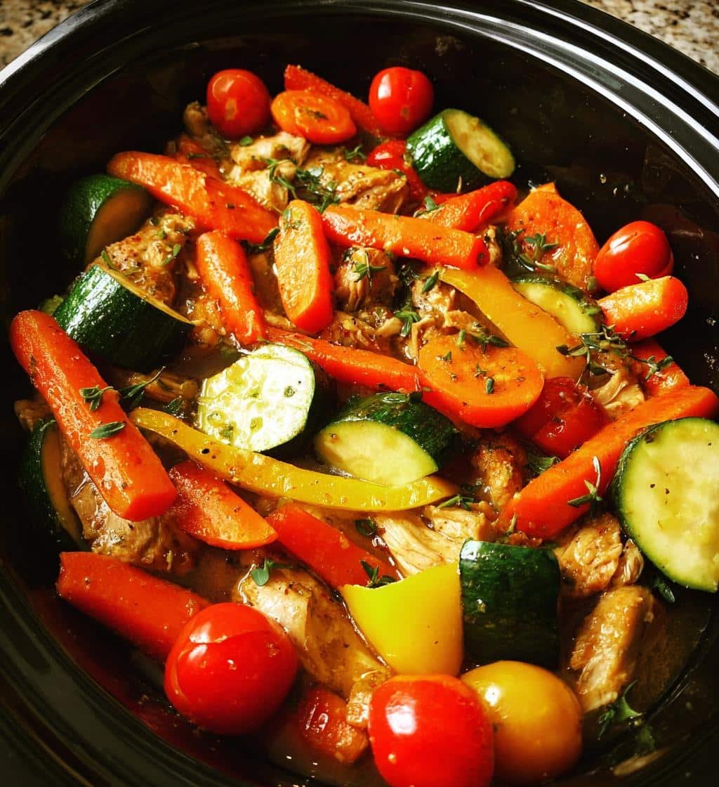 Healthy Crockpot Zesty Italian Chicken & Veggies