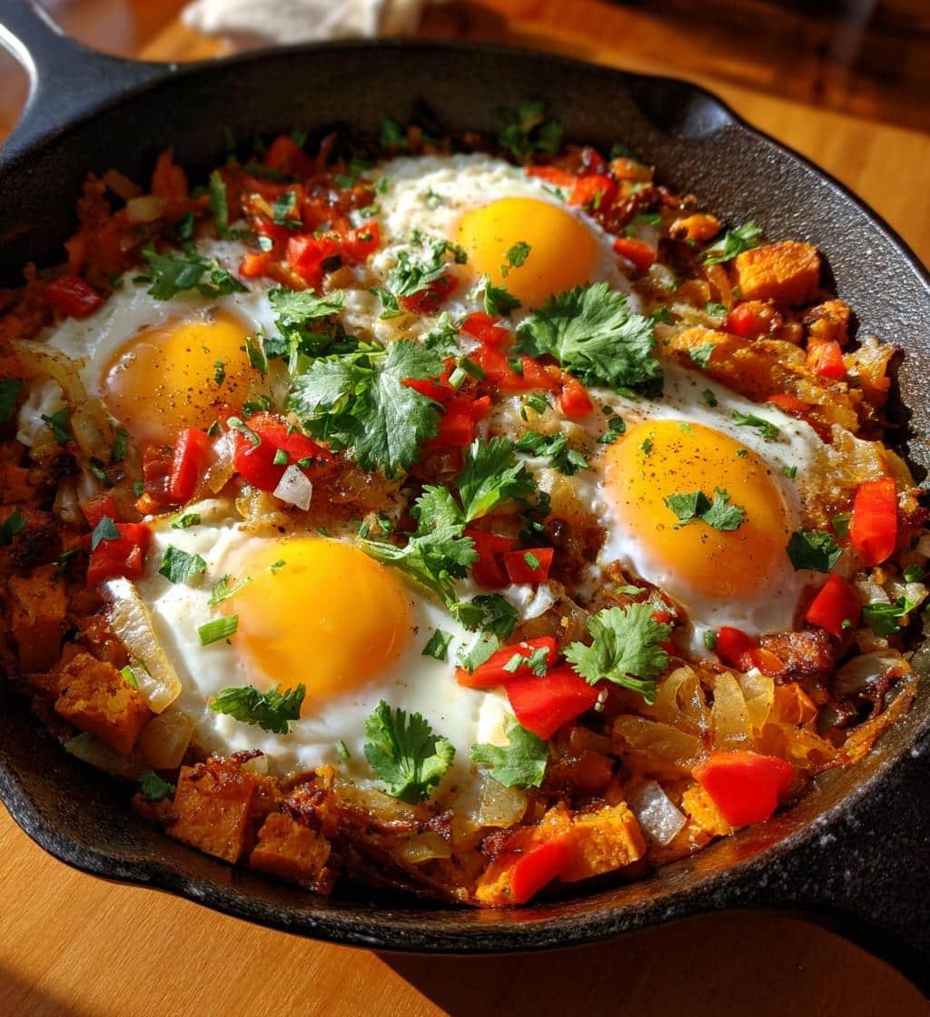 Healthy Delicious Breakfast Sweet Potato Hash with Eggs