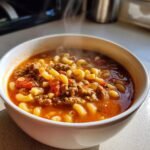 Healthy Delicious Creamy Beef & Mac Soup
