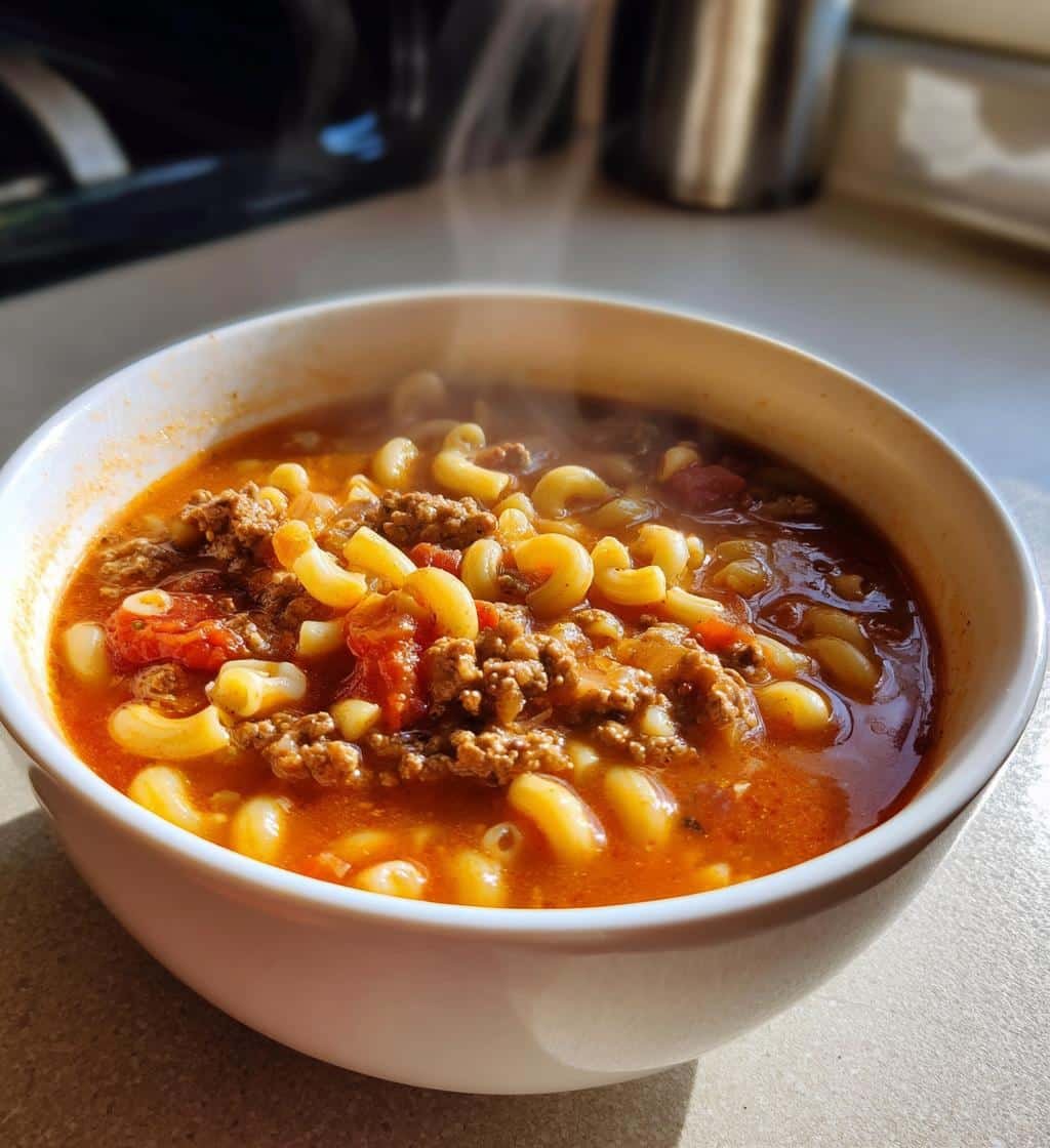 Healthy Delicious Creamy Beef & Mac Soup