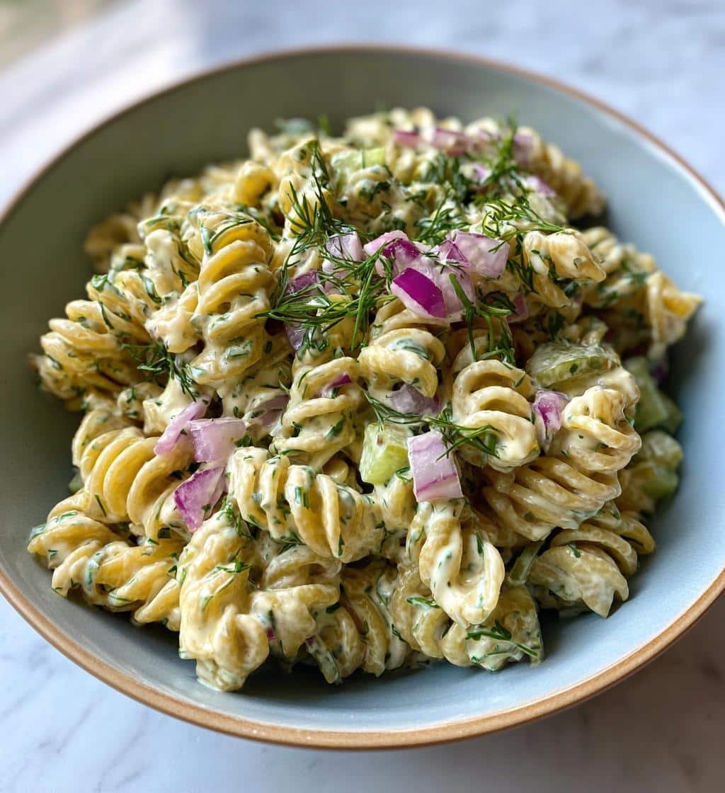 Healthy Dill Pickle Pasta Salad