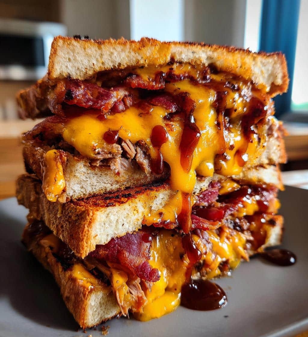Healthy Double-Decker BBQ Brisket & Bacon Grilled Cheese Sandwiches - detail 1