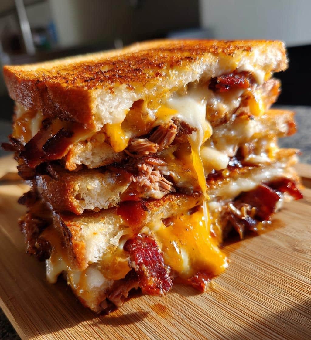 Healthy Double-Decker BBQ Brisket & Bacon Grilled Cheese Sandwiches