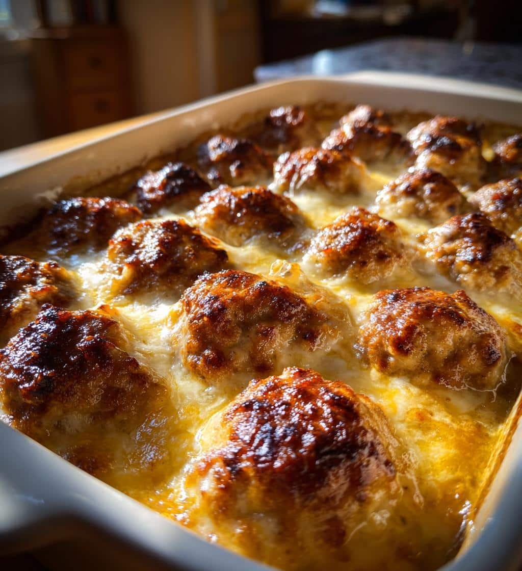 Healthy French Onion Chicken Meatball Casserole