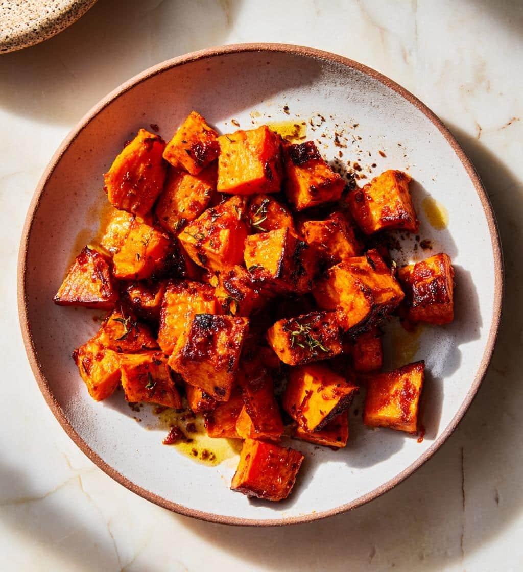 Healthy Harissa Roasted Sweet Potatoes