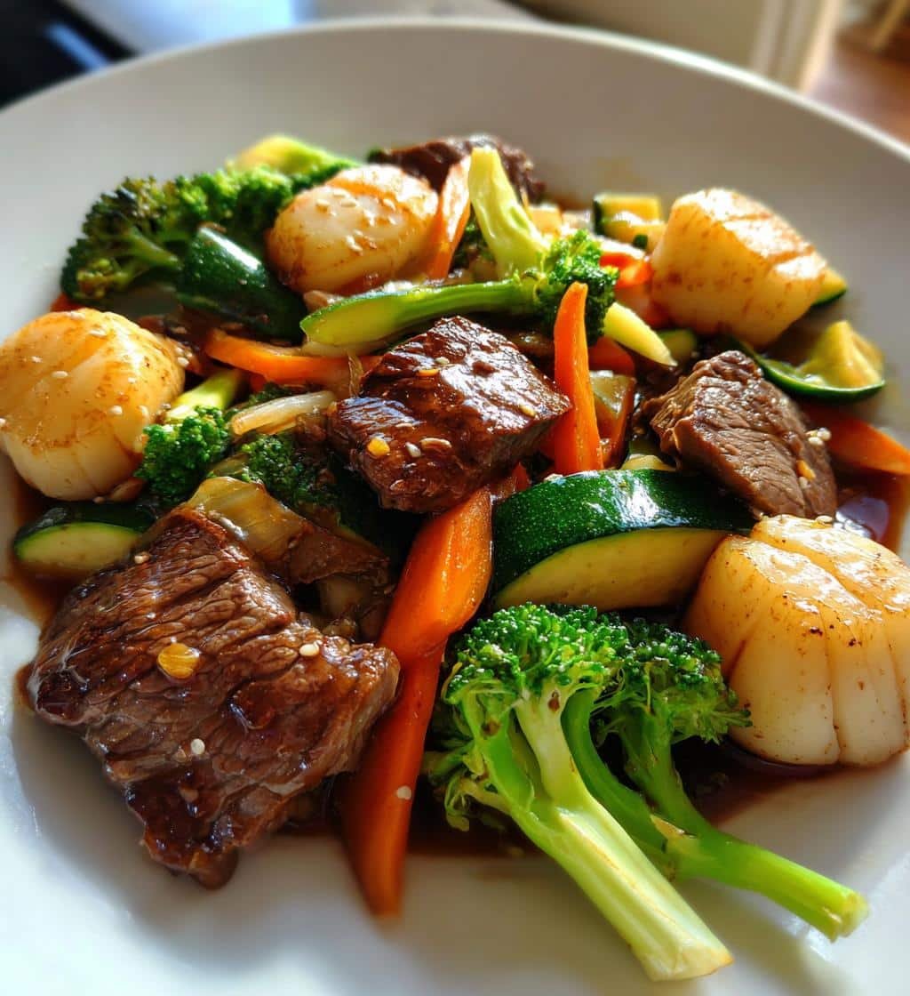 Healthy Homemade steak and scallop hibachi