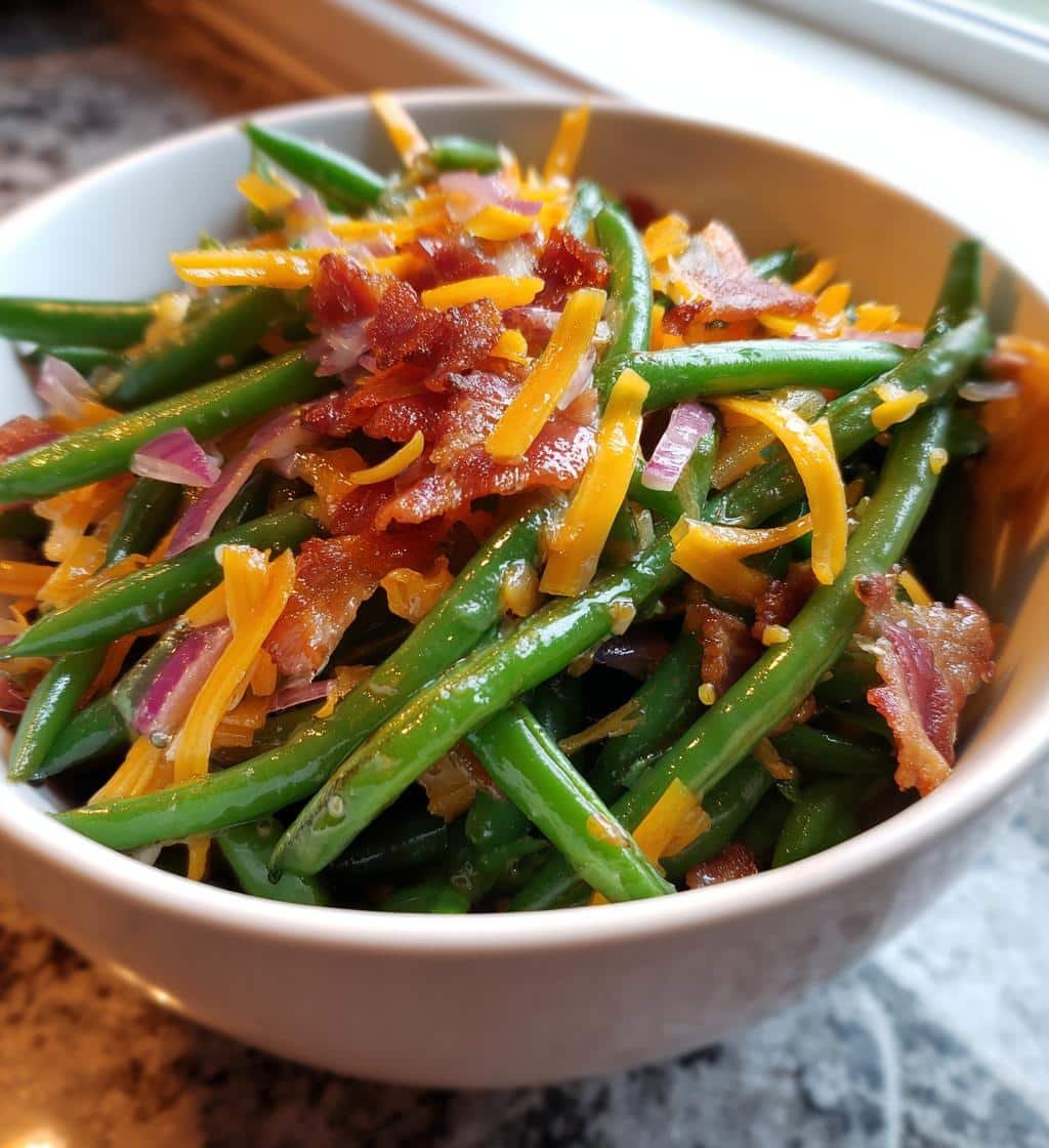 Healthy Loaded Green Bean Salad with Bacon and Cheddar - detail 1