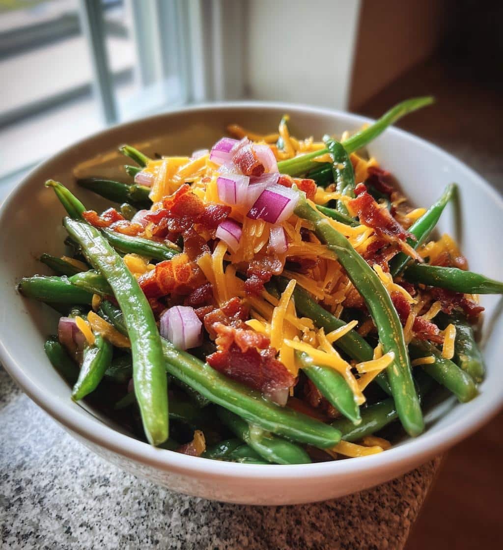 Healthy Loaded Green Bean Salad with Bacon and Cheddar - detail 1