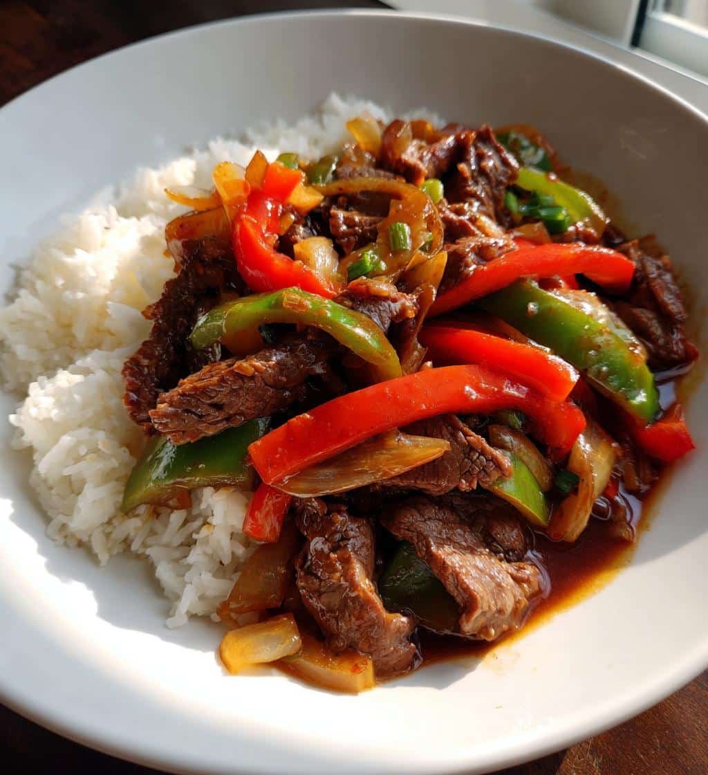 Healthy Pepper Steak Stir-Fry with Rice