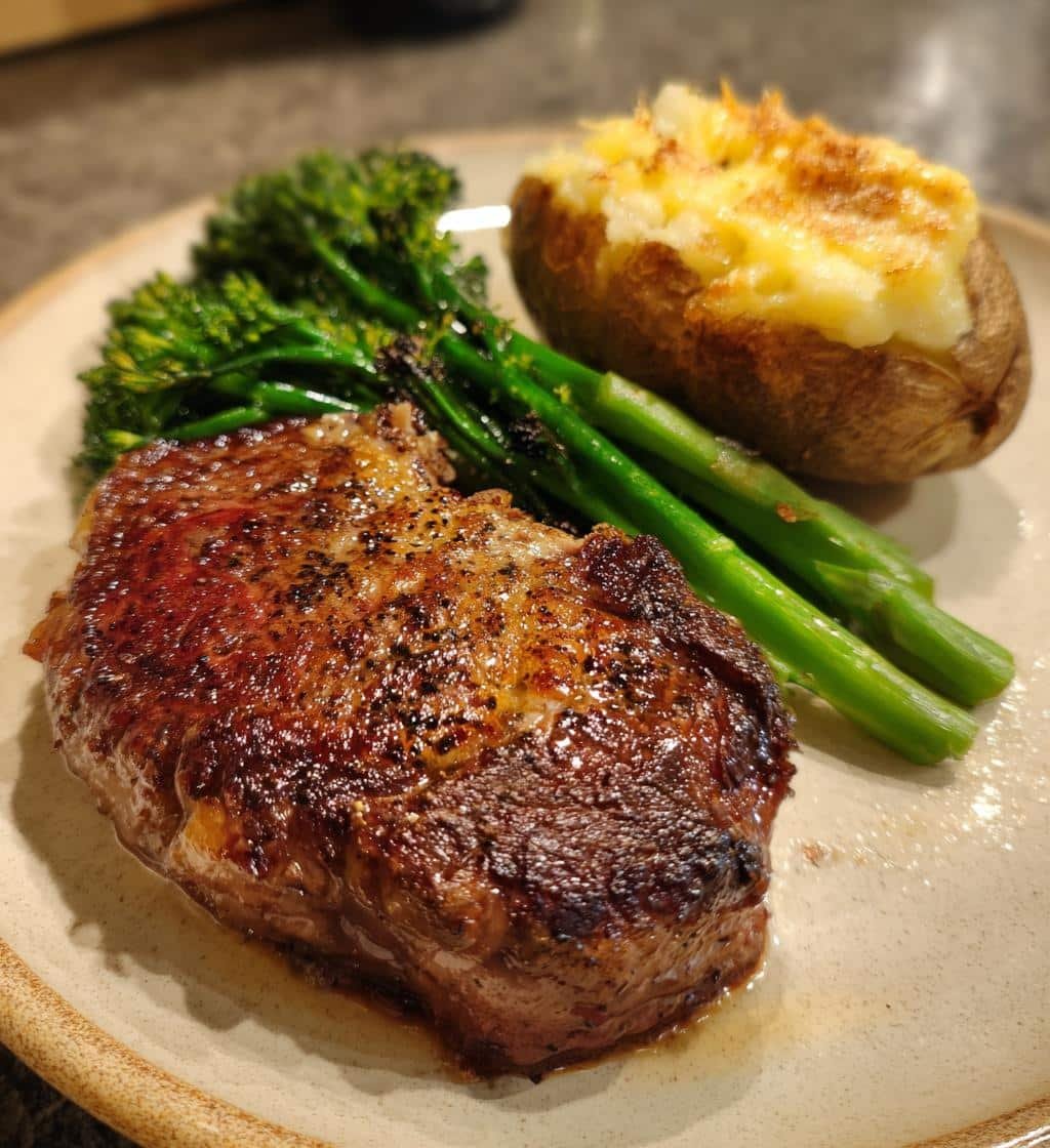 Healthy Ribeye, broccolini and twice baked potato - detail 1