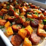 Healthy Sheet Pan Sweet & Spicy Potatoes with Sausage