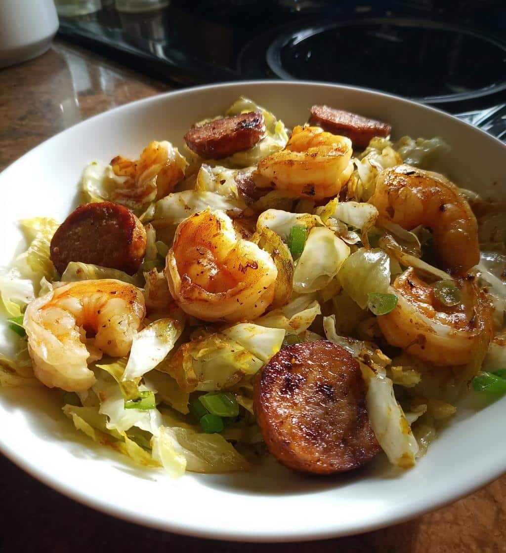 Healthy Shrimp & Sausage Cabbage Bowl - detail 1
