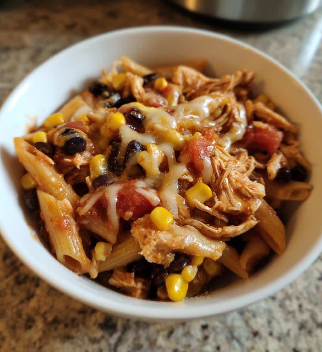Healthy Slow cooker chicken enchilada pasta