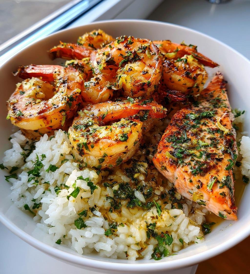 25-Minute Healthy Southern Garlic Shrimp & Salmon over Rice Bliss 4 Healthy Southern Garlic Shrimp & Salmon over Rice - detail 1