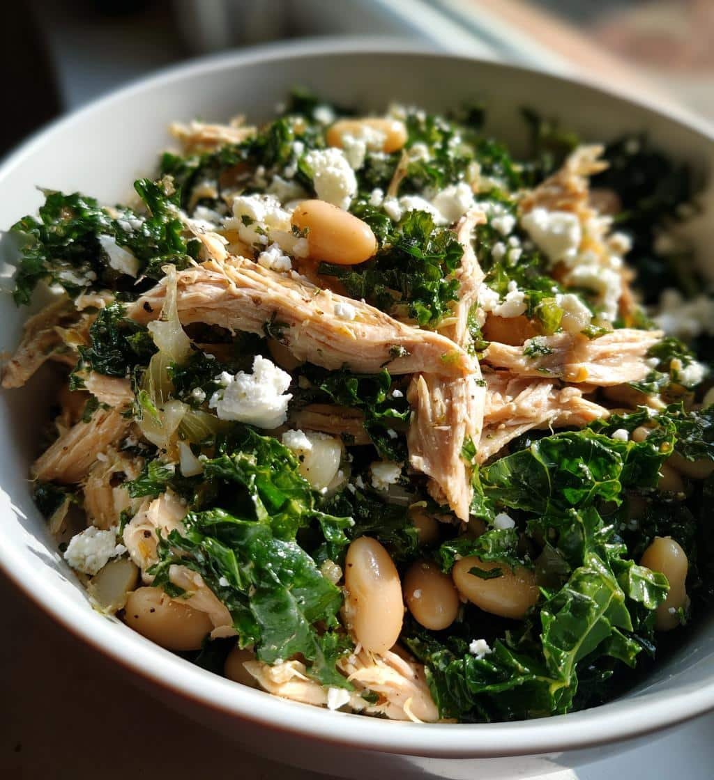Healthy Warm Winter Bean Salad with Chicken and Kale - detail 1