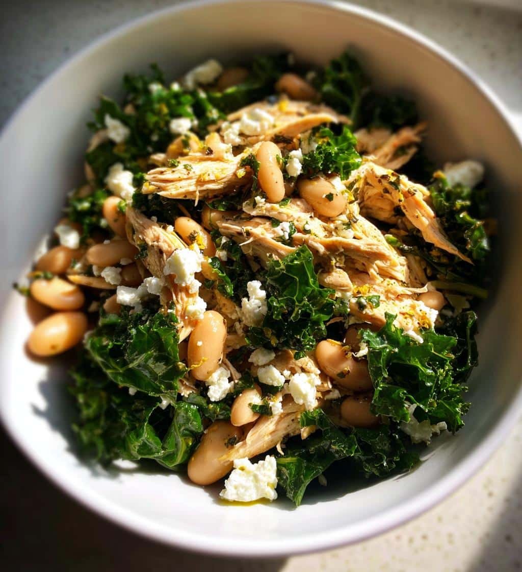 Healthy Warm Winter Bean Salad with Chicken and Kale