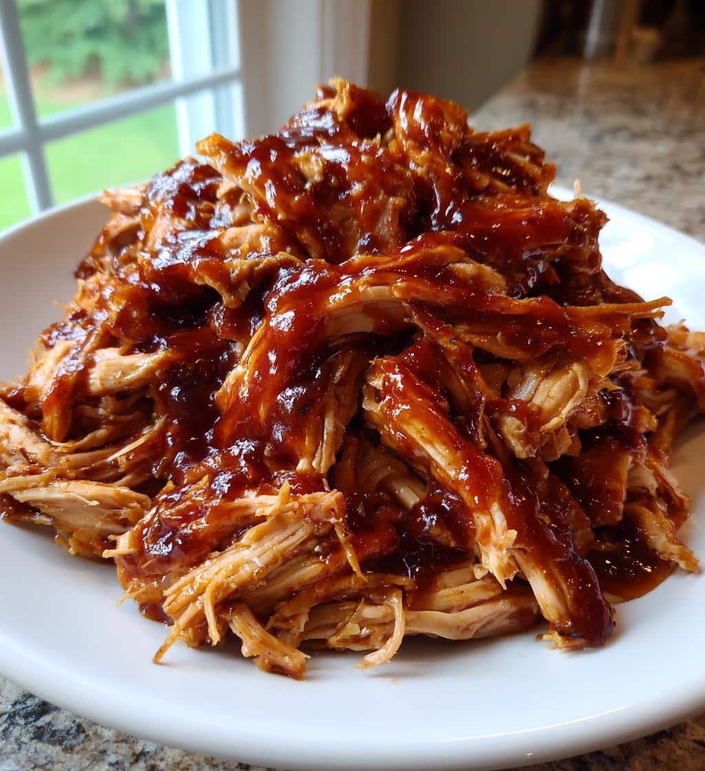 Healthy easy Shredded Chicken Crockpot BBQ Recipe