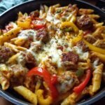 One Pan Sausage Pepper Alfredo with Melty Cheese
