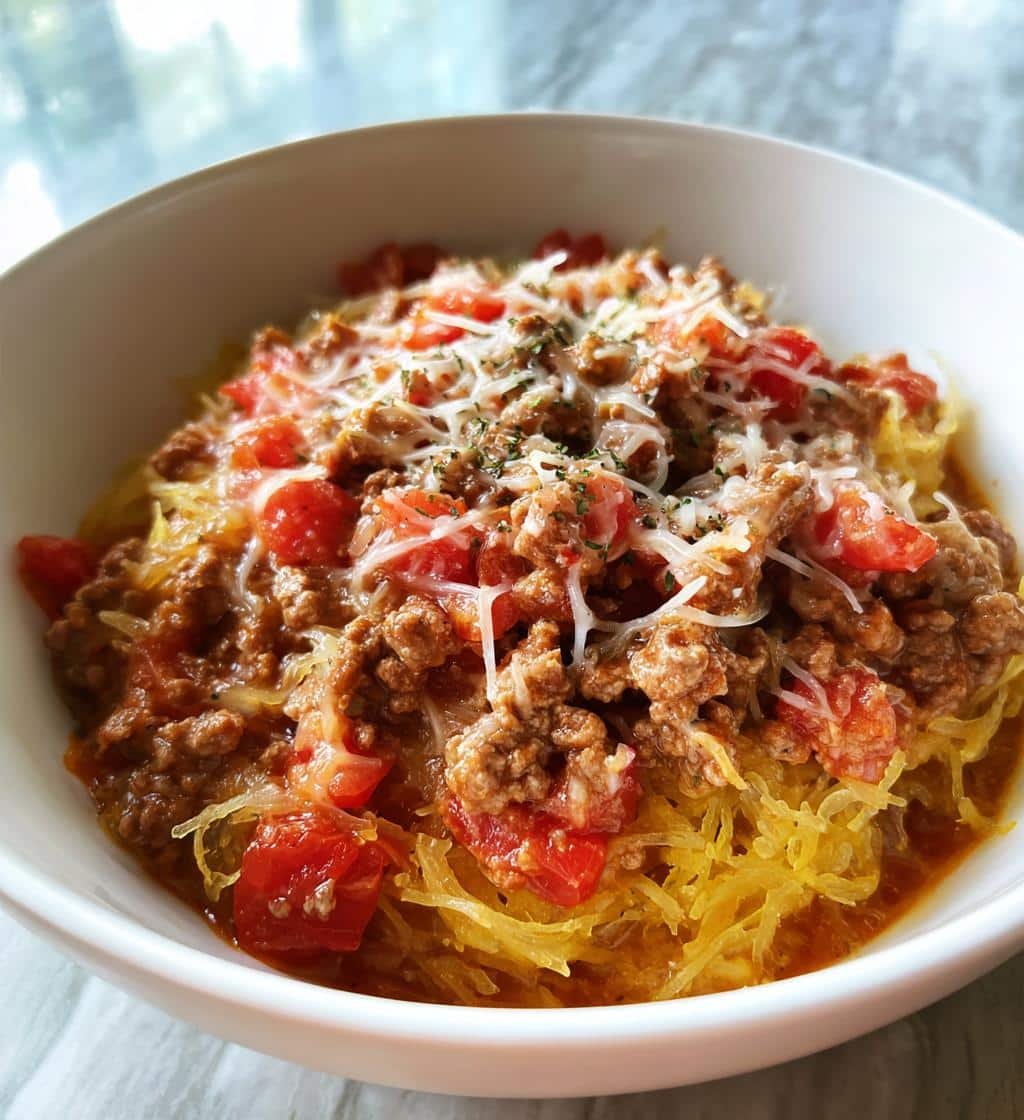 Slow Cooker Spaghetti Squash, Meat, Tomatoes