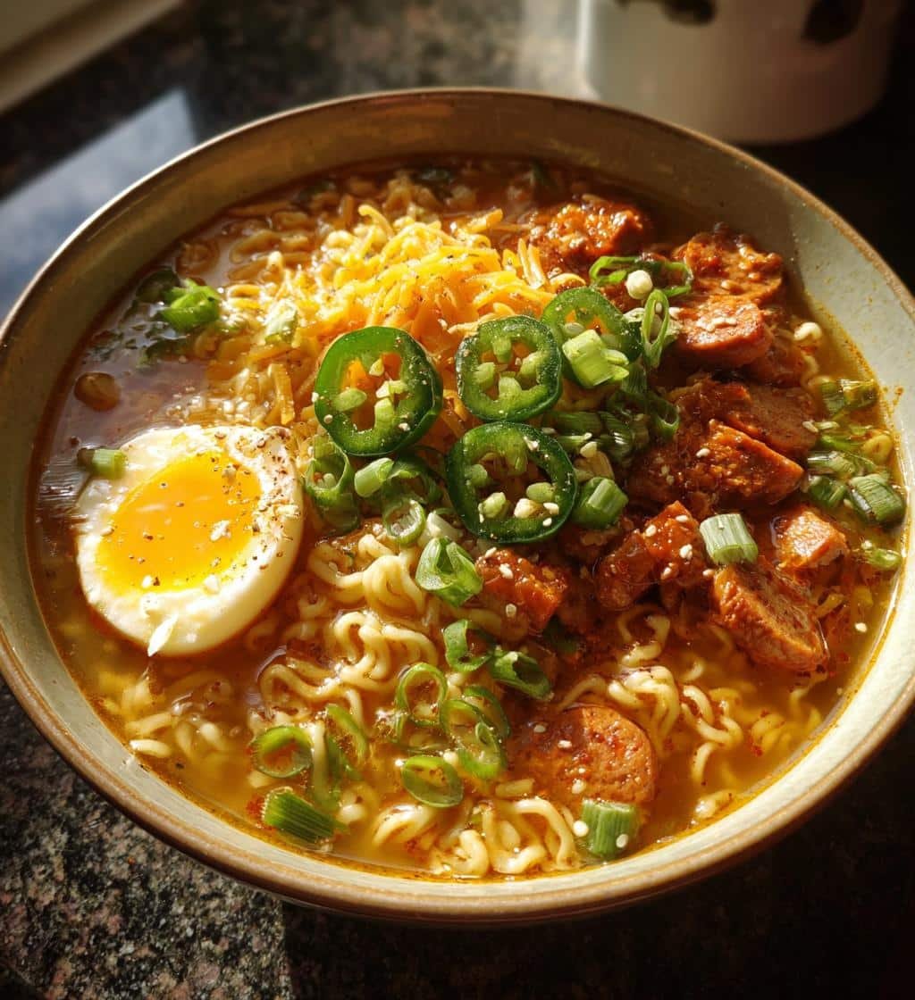 Spicy jalapeno cheddar sausage ramen