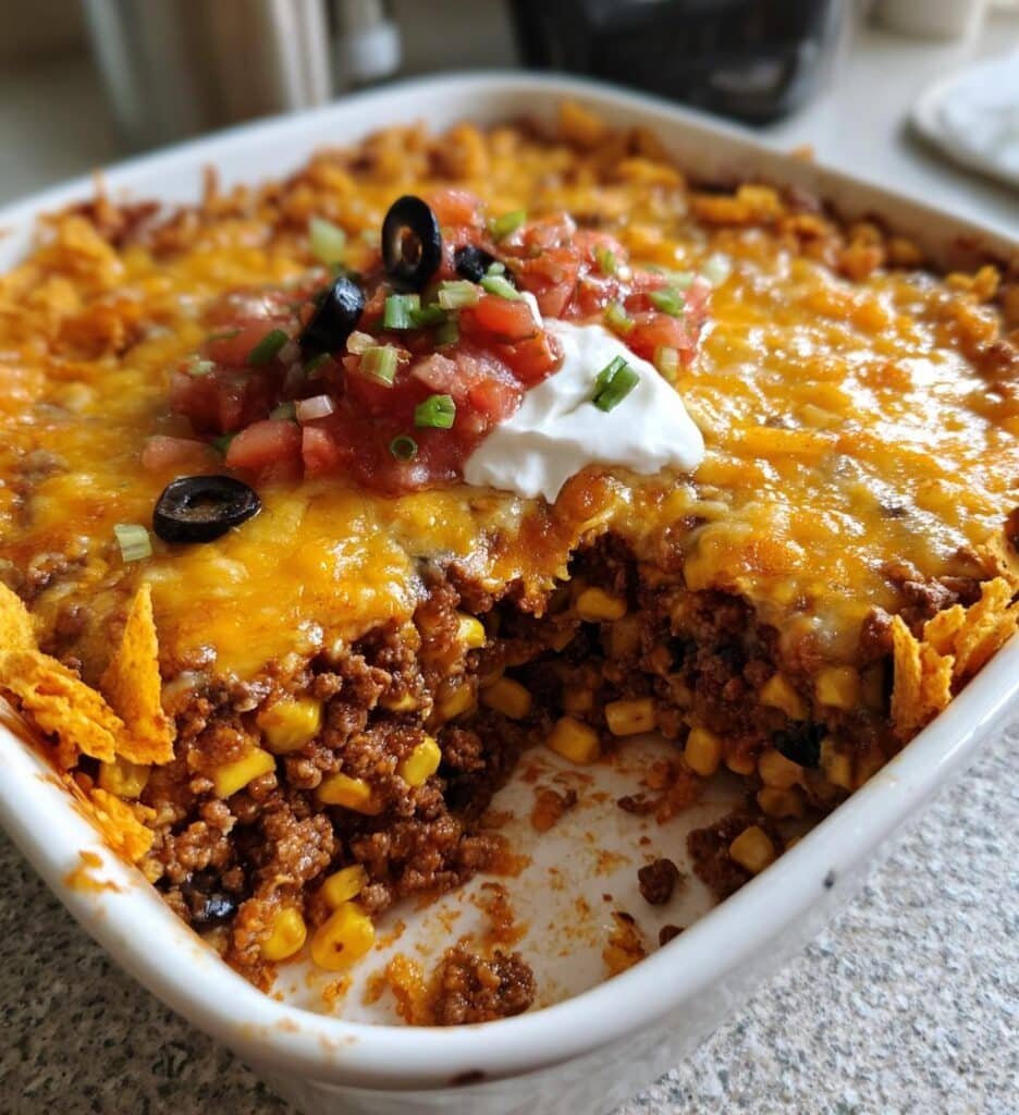walking taco casserole with doritos