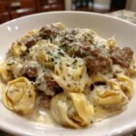 Cheesy Ground Beef Tortellini in Creamy Garlic Herb Parmesan Sauce