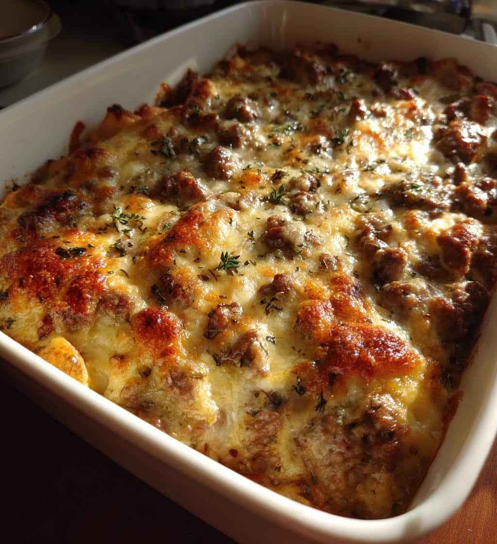 Creamy Mushroom Swiss Beef Casserole