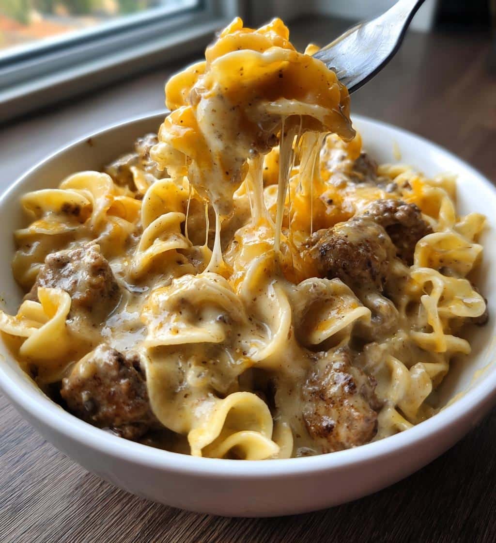 Crockpot Cheesy Beef and Noodles