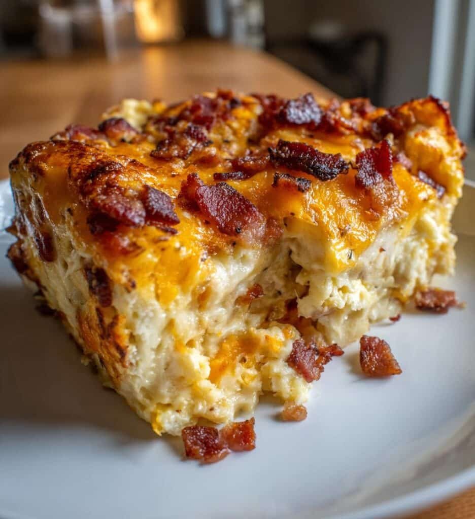 Healthy Breakfast Lasagna with Bacon & Cheddar