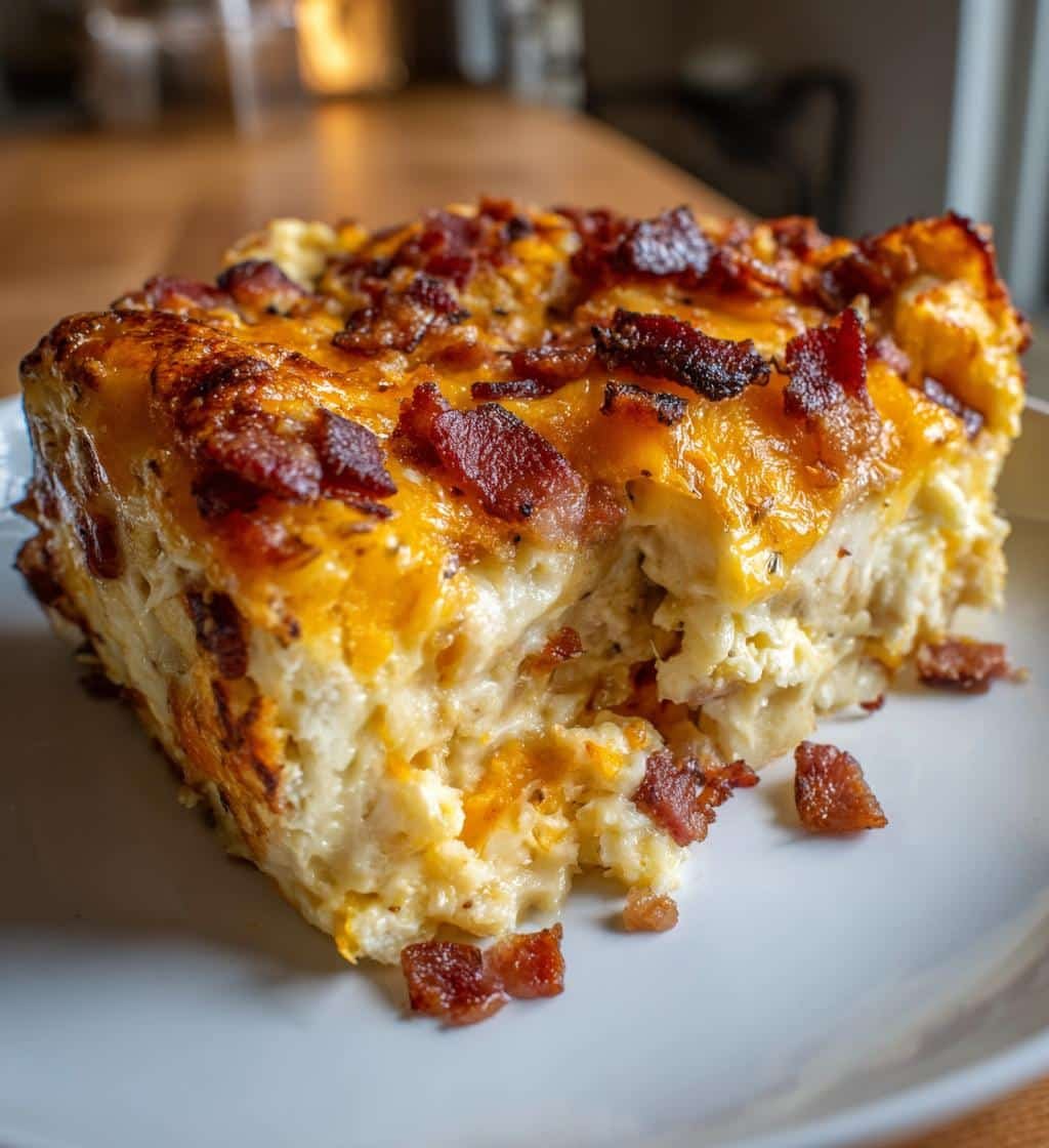 Healthy Breakfast Lasagna with Bacon & Cheddar