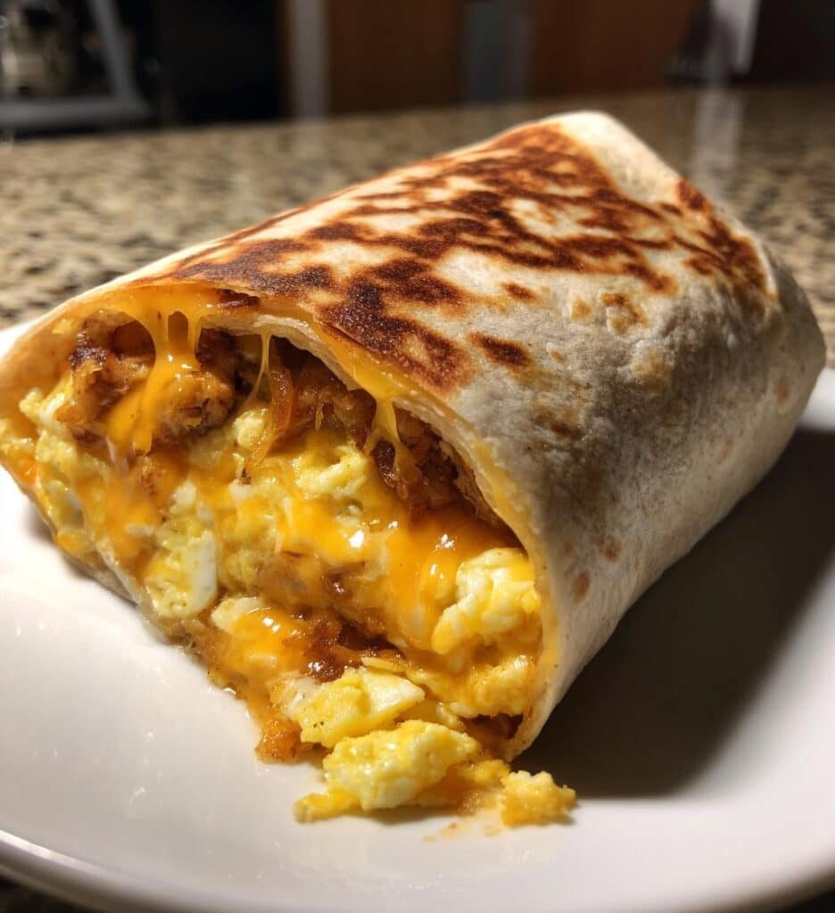 Healthy Caramelized Onion and Cheese Breakfast Burrito