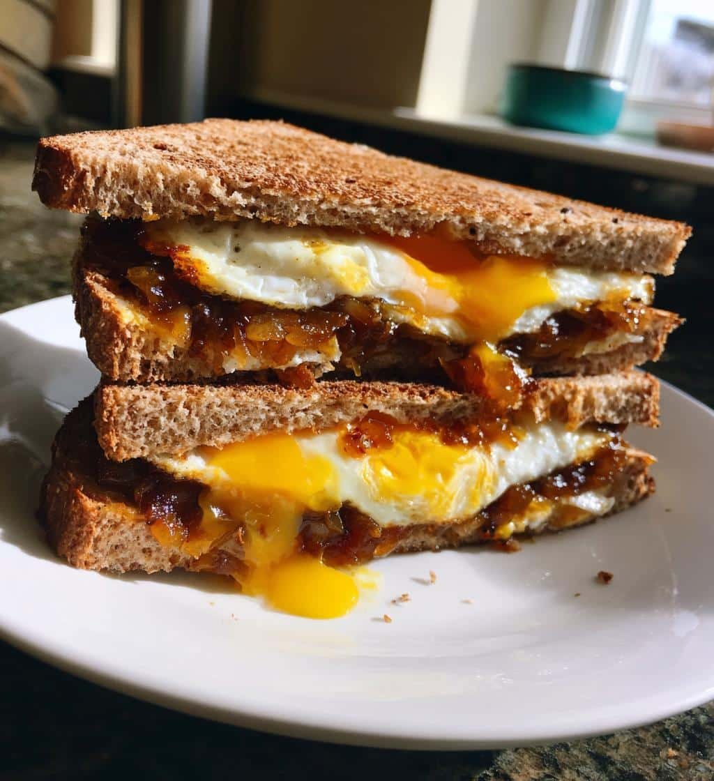 Healthy Caramelized Onion and Egg Breakfast Sandwich