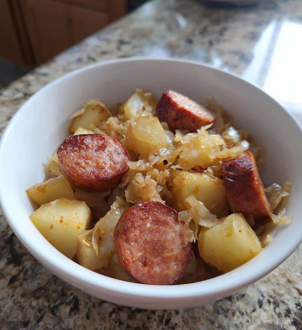 Healthy Crockpot Sausage, Potatoes & Sauerkraut